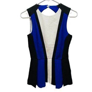 H&M‎ Open Back Peplum Top Women's 4 Blue Black White Sleeveless Career Tank EUC